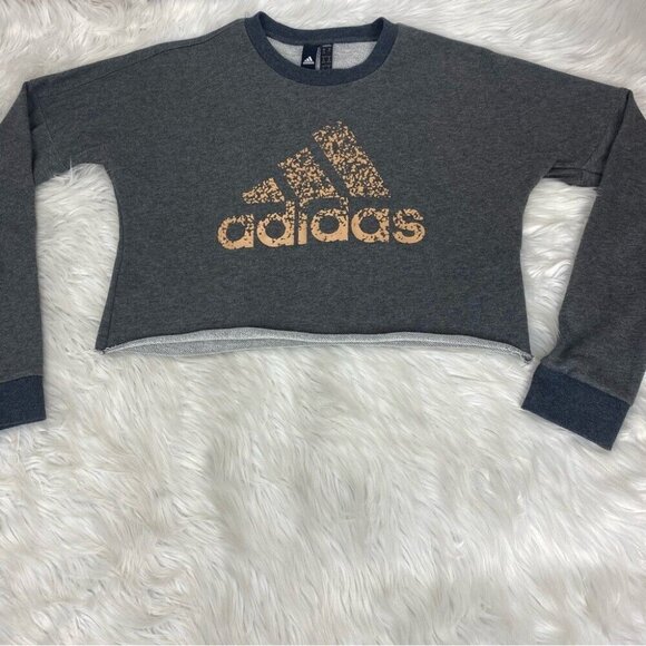 Adidas Women’s Gray Athletic Crew Neck Casual Long Sleeve Crop Sweatshirt XS/C42 - Picture 5 of 11